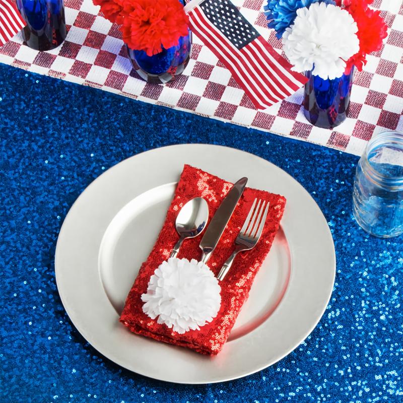 Napkin Linens |   Glitz Sequin Napkin 20"X20" – Red Charger Plates & Napkins Napkin Linens