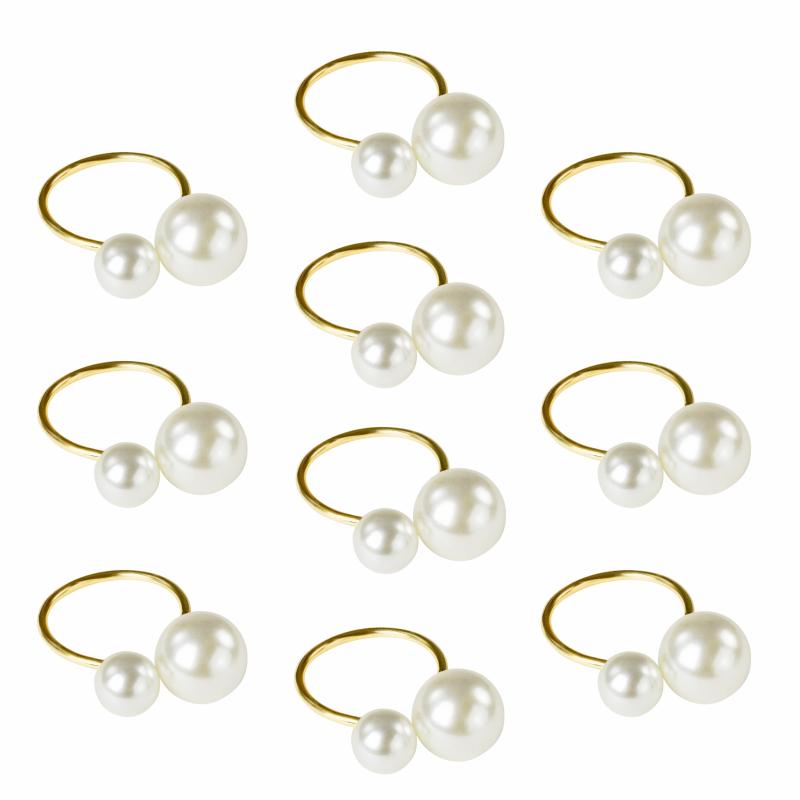 Napkin Rings & Holders |   10 Pc/Pk Faux Pearl Napkin Ring – Gold Charger Plates & Napkins Gold