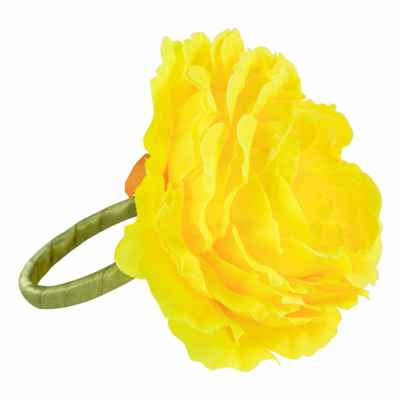 Napkin Rings & Holders |   Silk Peony Flower Napkin Ring Holder (10 Count) – Yellow Charger Plates & Napkins Napkin Rings & Holders