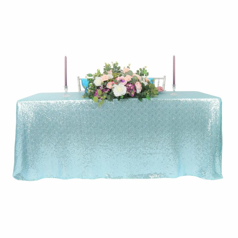 Rectangle Tablecloths |   Glitz Sequin Mesh Net Tablecloth 90"X156" Rectangular – Baby Blue Rectangle Tablecloths Baby Blue