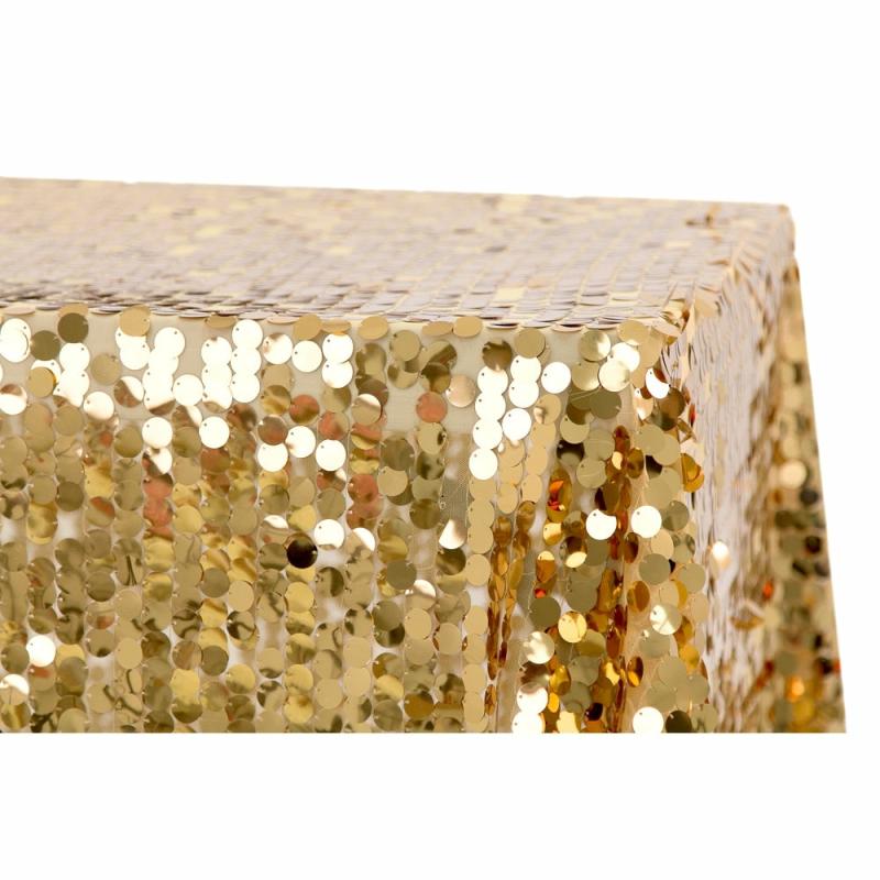 Rectangle Tablecloths |   Large Payette Sequin Tablecloth 90"X132" Rectangular – Gold Rectangle Tablecloths Gold