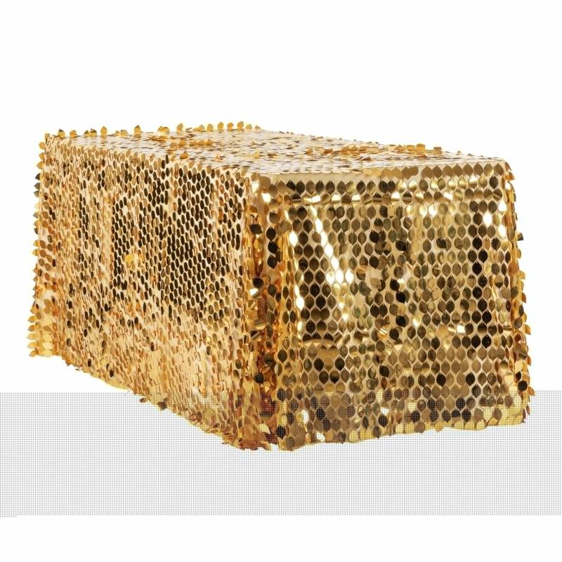 Rectangle Tablecloths |   Leaf Payette Sequin Tablecloth 90"X132" Rectangular – Gold Rectangle Tablecloths Gold