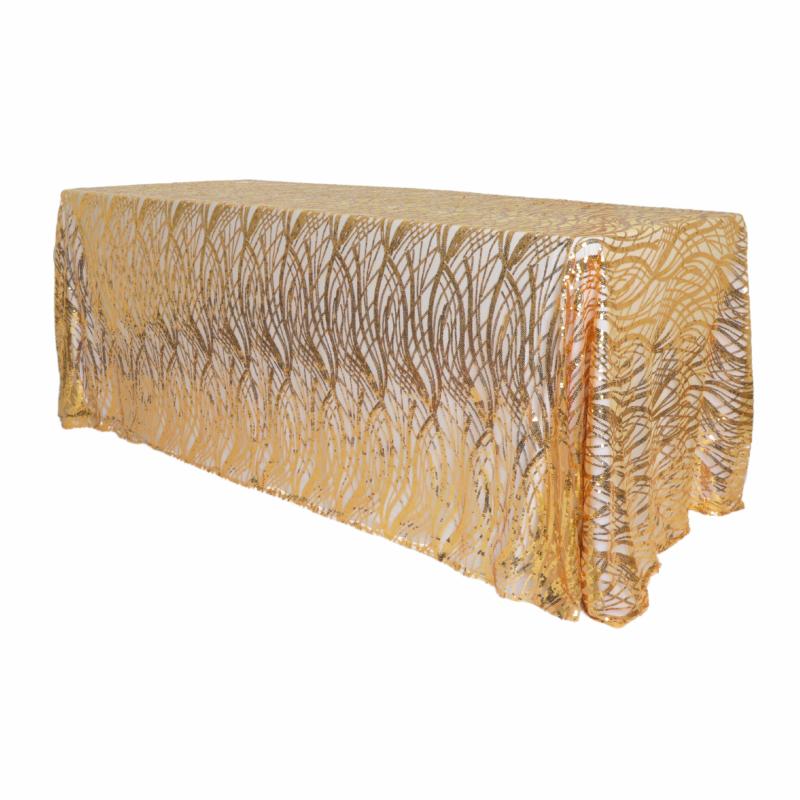 Rectangle Tablecloths |   Wave Sequin Mesh Tablecloth 90"X132" Rectangular – Gold Rectangle Tablecloths Gold