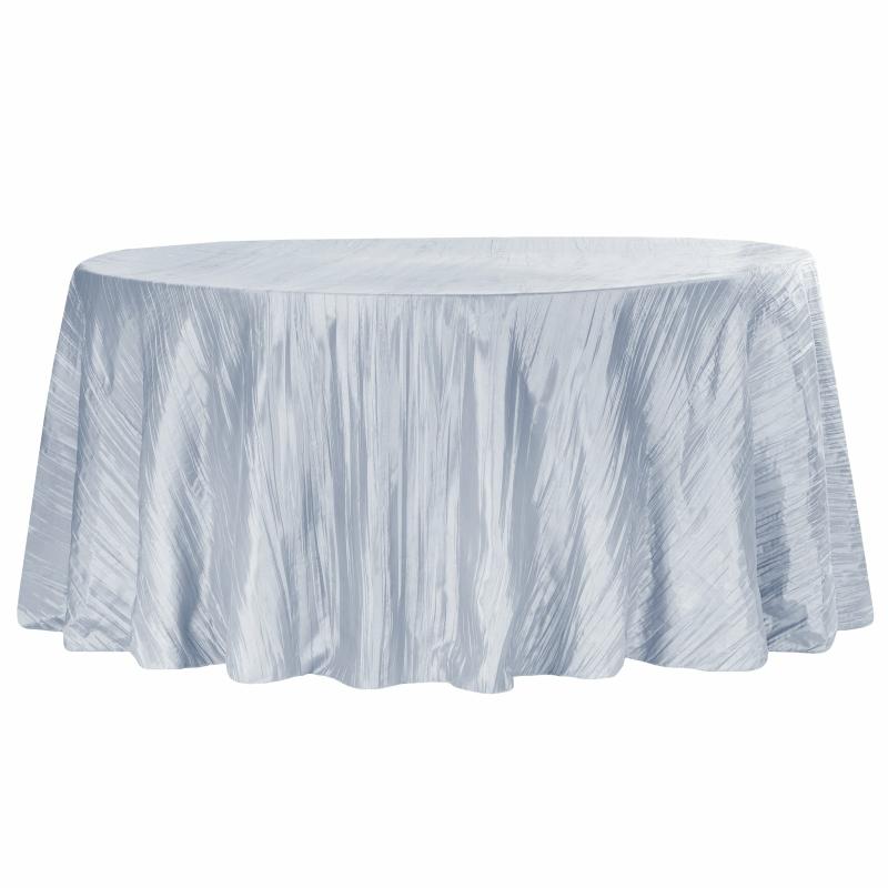 Round Linen Tablecloths |   Accordion Crinkle Taffeta 132" Round Tablecloth – Dusty Blue Round Linen Tablecloths Dusty Blue