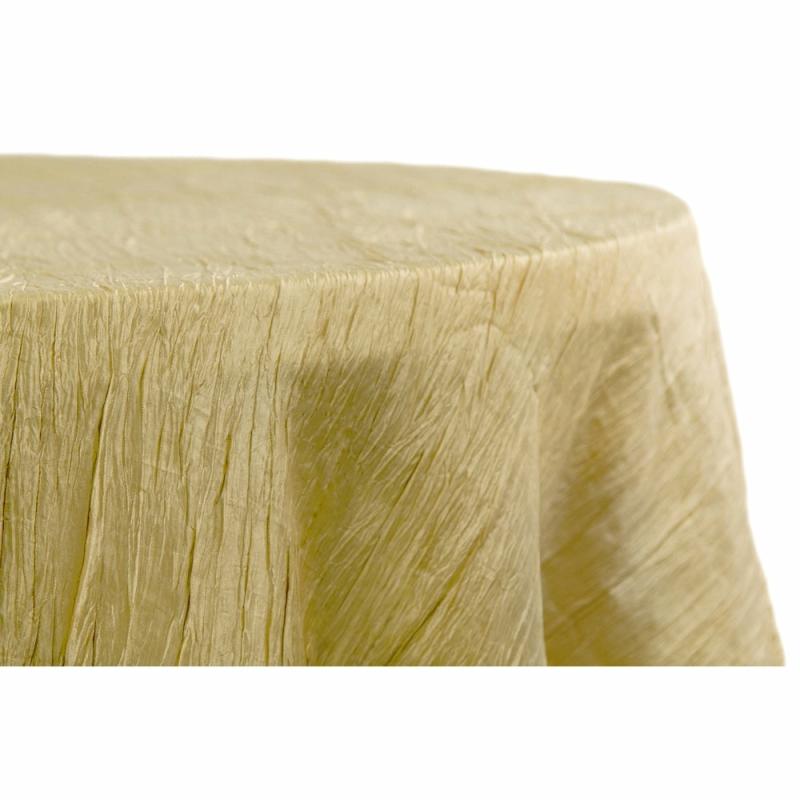 Round Linen Tablecloths |   Accordion Crinkle Taffeta 132" Round Tablecloth – Gold Round Linen Tablecloths Gold