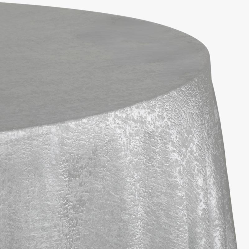 Round Linen Tablecloths |   Crinkle Shimmer 132" Round Tablecloth – Silver Round Linen Tablecloths Round Linen Tablecloths