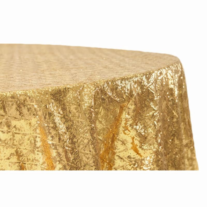 Round Linen Tablecloths |   Diamond Glitz Sequins 120" Round Tablecloth – Gold Round Linen Tablecloths Gold