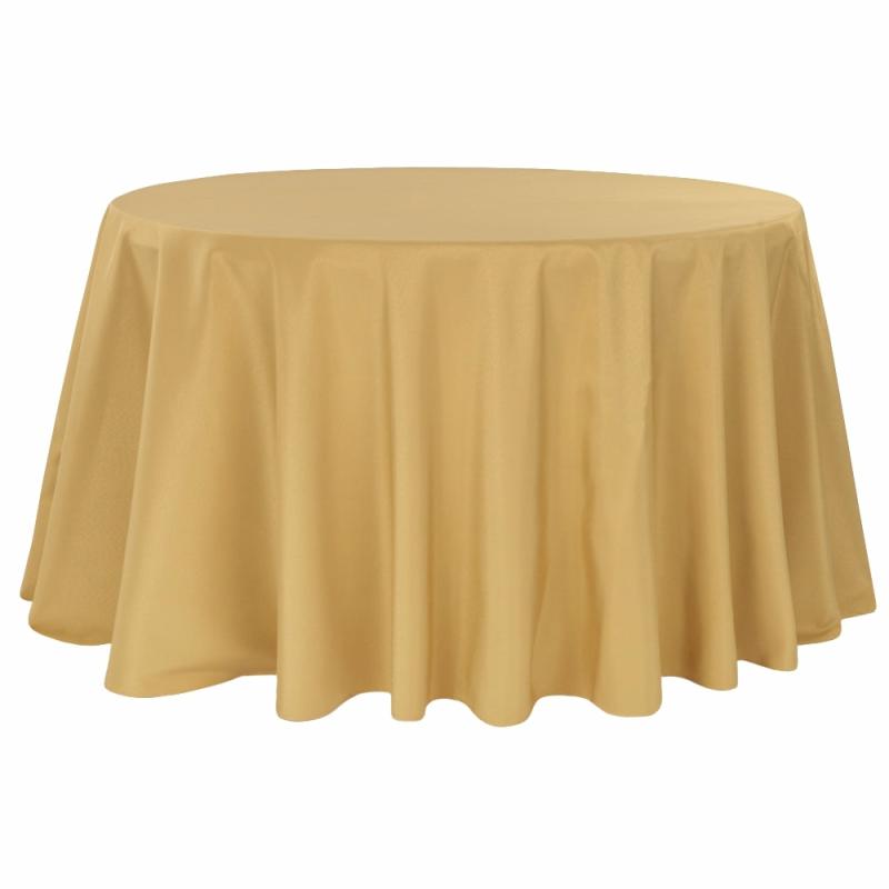 Round Linen Tablecloths |   Economy Polyester Tablecloth 108" Round – Gold Polyester Tablecloths Gold