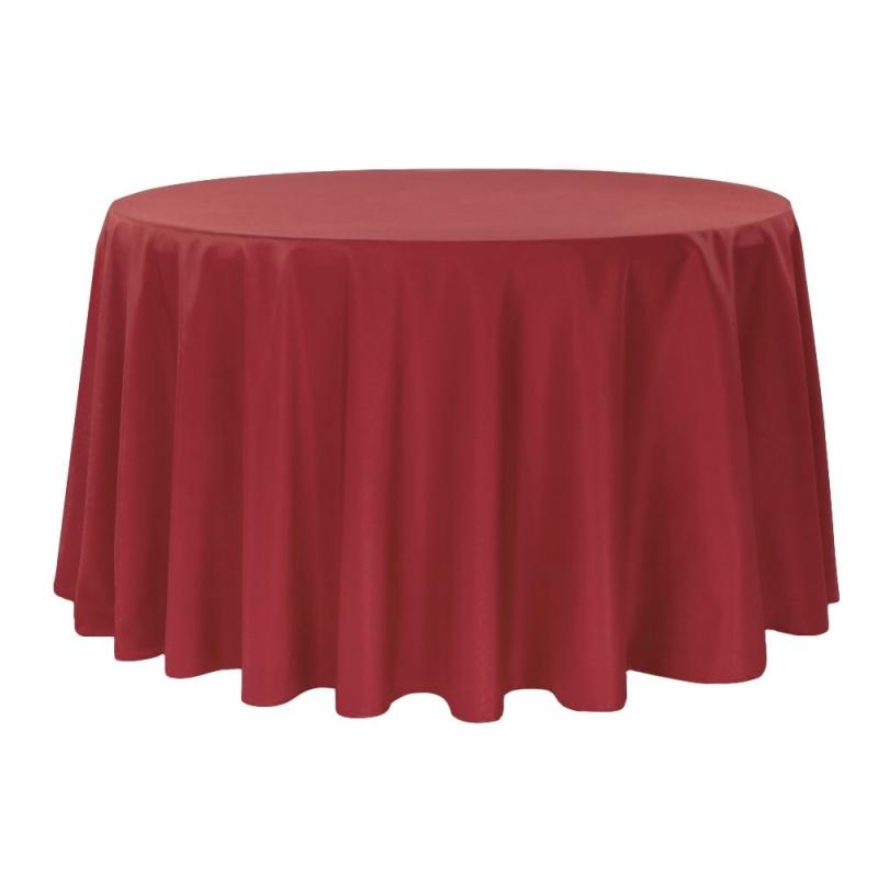 Round Linen Tablecloths |   Economy Polyester Tablecloth 132" Round – Apple Red Polyester Tablecloths Apple Red