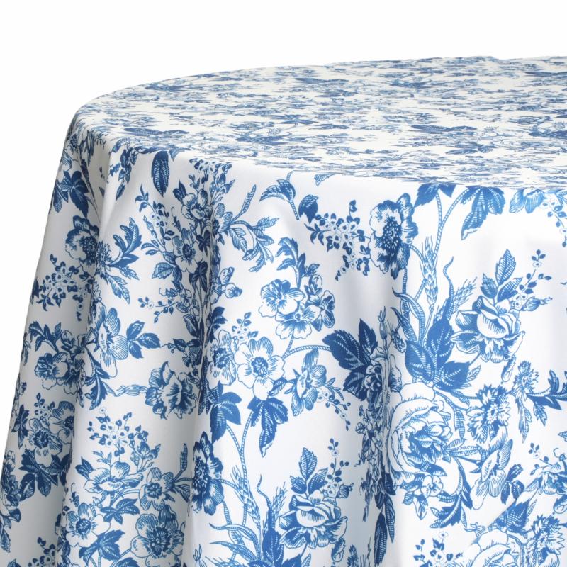 Round Linen Tablecloths |   French Toile 120" Round Tablecloth – Blue Round Linen Tablecloths Blue