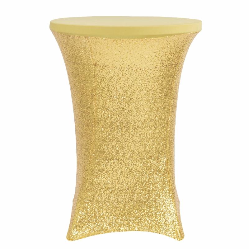 Round Linen Tablecloths |   Glitz Sequin Spandex Cocktail Table Cover 30"-32" Round – Gold Round Linen Tablecloths Gold