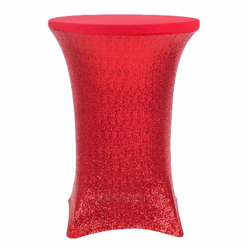 Round Linen Tablecloths |   Glitz Sequin Spandex Cocktail Table Cover 30"-32" Round – Red Round Linen Tablecloths Red