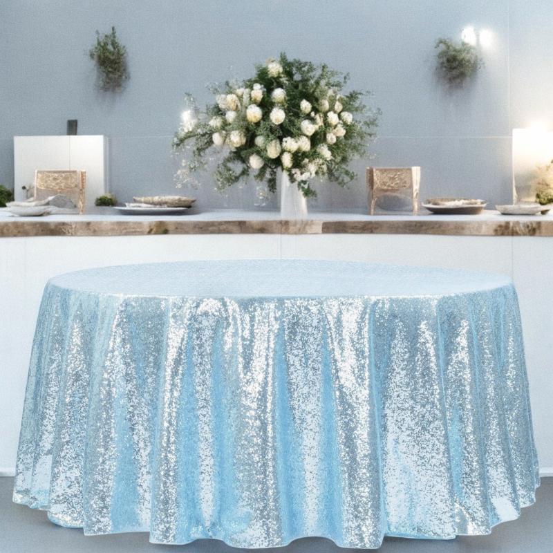 Round Linen Tablecloths |   Glitz Sequins 120" Round Tablecloth – Baby Blue Round Linen Tablecloths Baby Blue