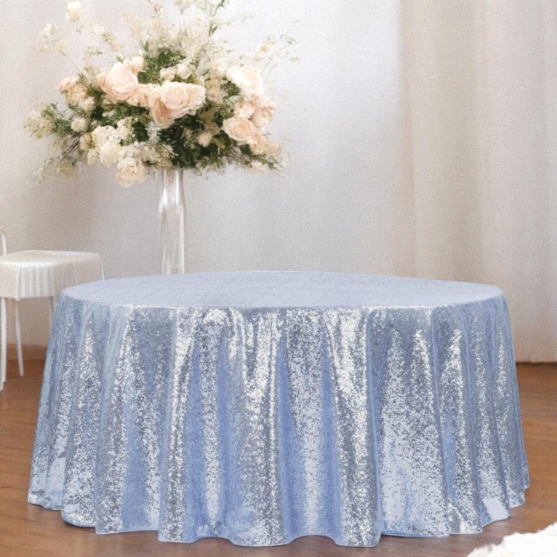 Round Linen Tablecloths |   Glitz Sequins 120" Round Tablecloth – Dusty Blue Round Linen Tablecloths Dusty Blue