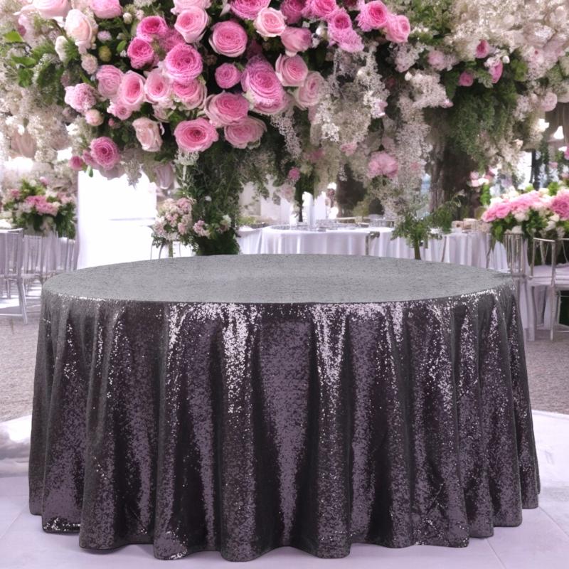 Round Linen Tablecloths |   Glitz Sequins 120" Round Tablecloth – Eggplant/Plum Round Linen Tablecloths Eggplant,Plum