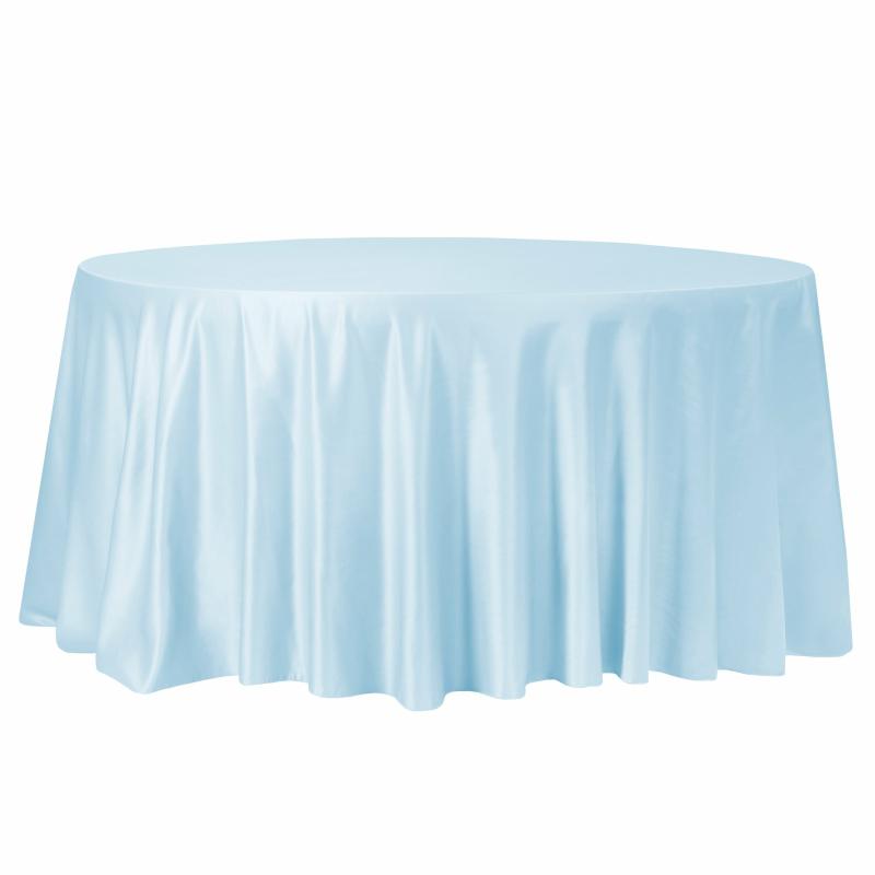 Round Linen Tablecloths |   Lamour Satin 132" Round Tablecloth – Baby Blue Round Linen Tablecloths Baby Blue