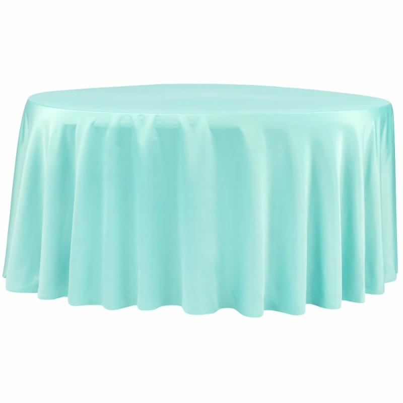 Round Linen Tablecloths |   Lamour Satin 132" Round Tablecloth – Turquoise Round Linen Tablecloths Round Linen Tablecloths