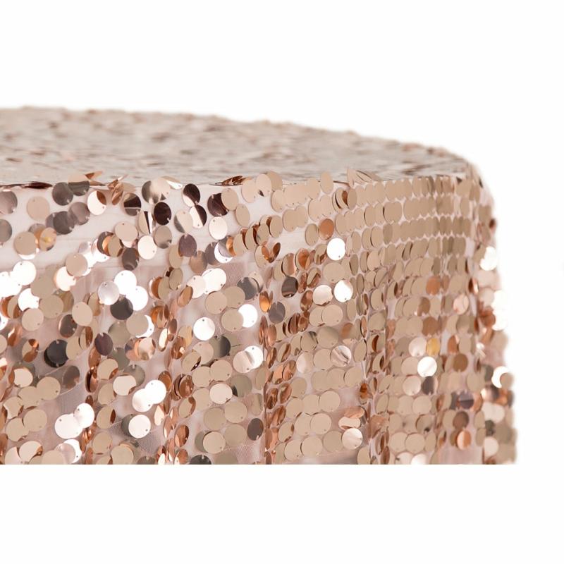 Round Linen Tablecloths |   Large Payette Sequin 132" Round Tablecloth – Blush/Rose Gold Round Linen Tablecloths Blush,Rose Gold