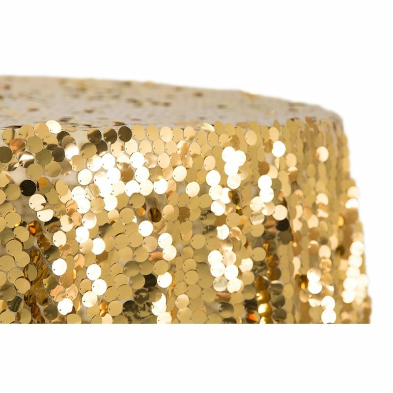 Round Linen Tablecloths |   Large Payette Sequin 132" Round Tablecloth – Gold Round Linen Tablecloths Gold