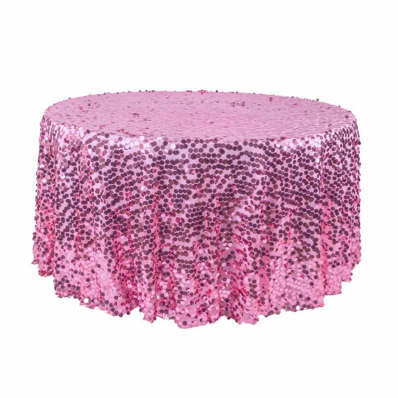 Round Linen Tablecloths |   Large Payette Sequin Round 120" Tablecloth – Pink Round Linen Tablecloths Pink