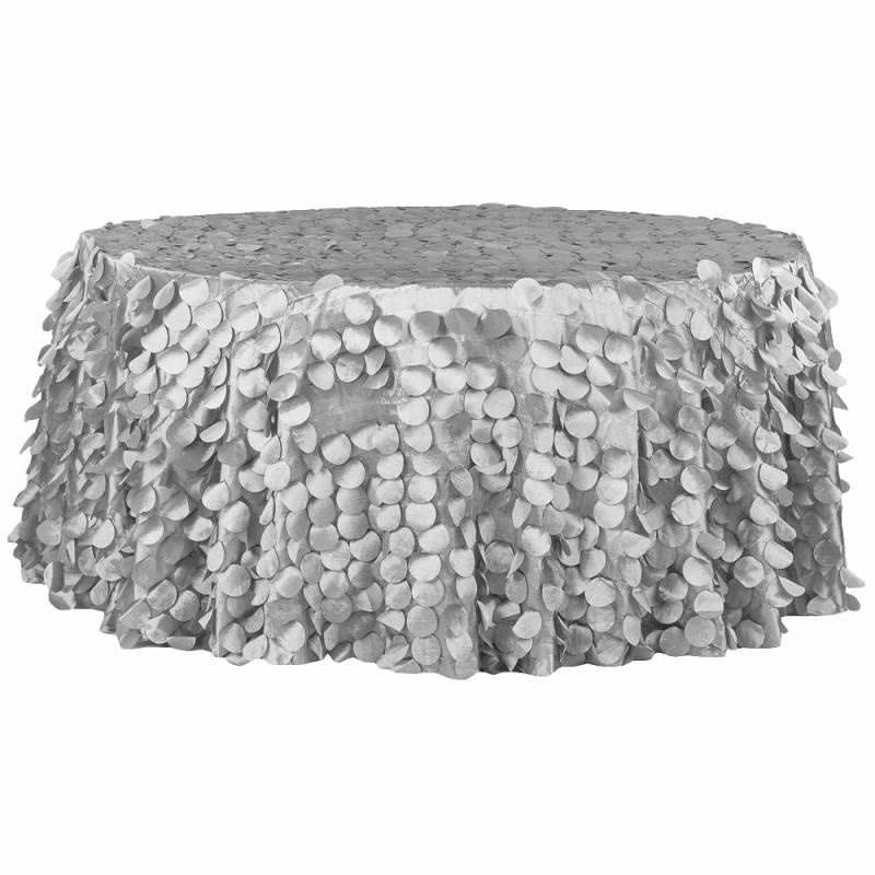 Round Linen Tablecloths |   Petal Circle Taffeta 132" Round Tablecloth – Silver Round Linen Tablecloths Round Linen Tablecloths