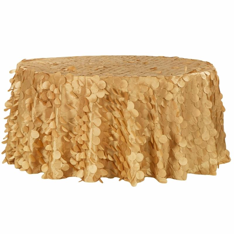 Round Linen Tablecloths |   Petal Circle Taffeta Round 120" Tablecloth – Gold Round Linen Tablecloths Gold