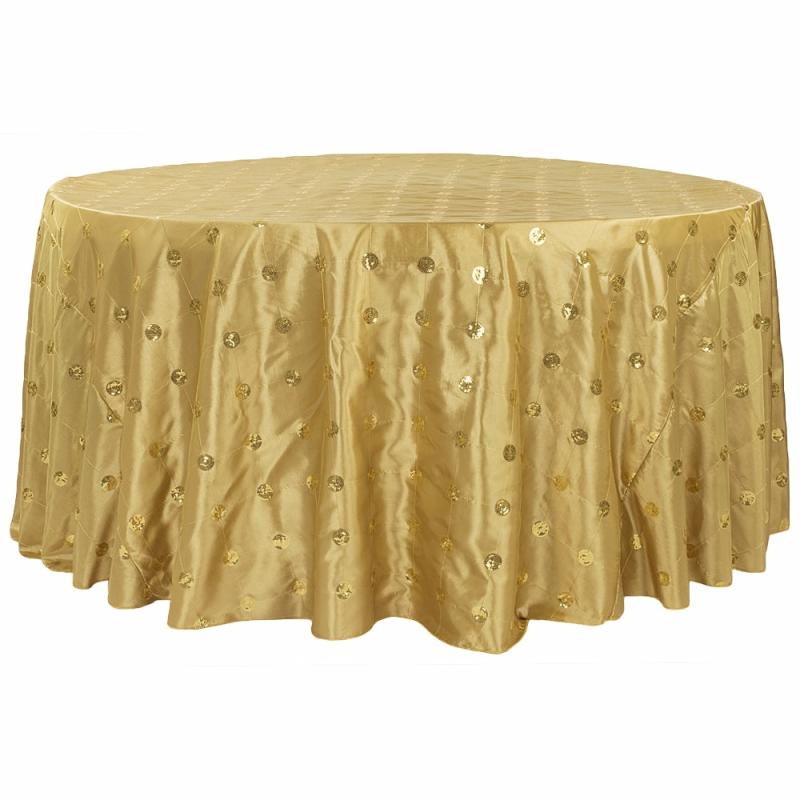 Round Linen Tablecloths |   Sequin Embroidery Taffeta 132" Round Tablecloth – Gold Round Linen Tablecloths Gold