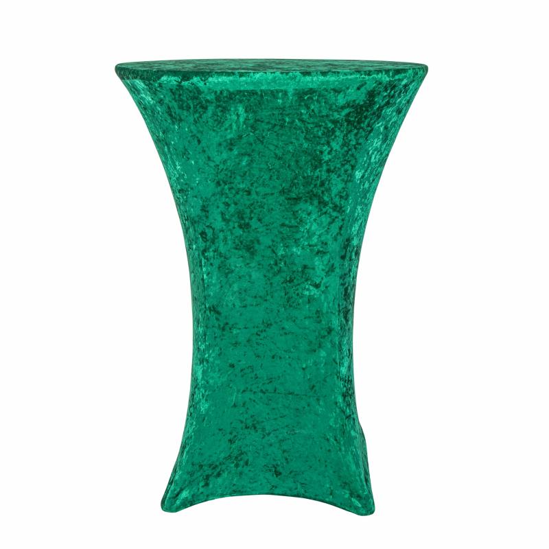 Round Linen Tablecloths |   Velvet Spandex Cocktail Table Cover 32" Round – Emerald Green Round Linen Tablecloths Emerald Green