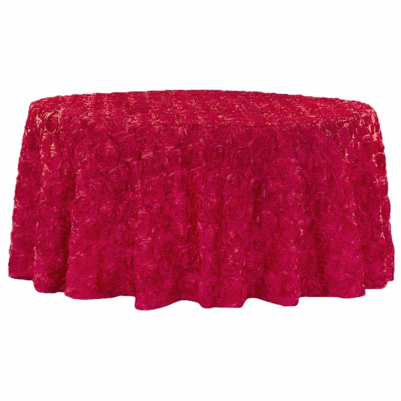 Round Linen Tablecloths |   Wedding Rosette Satin 132" Round Tablecloth – Apple Red Round Linen Tablecloths Apple Red