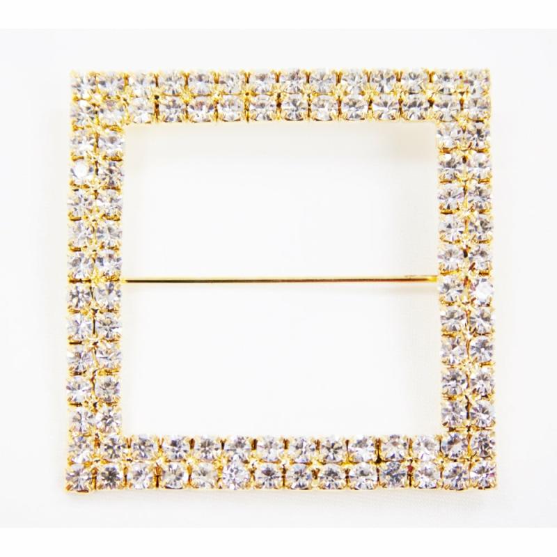 Sash Clips & Buckles |   Square Diamond Rhinestone Metal Pin Sash Buckle – Gold Chair Covers & Chair Sashes Gold