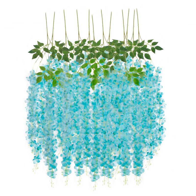 Silk Floral Bush & Stem |   12 Pack Hanging Wisteria Vines Silk Flower Stem – Blue Artificial Flowers & Greeneries Blue