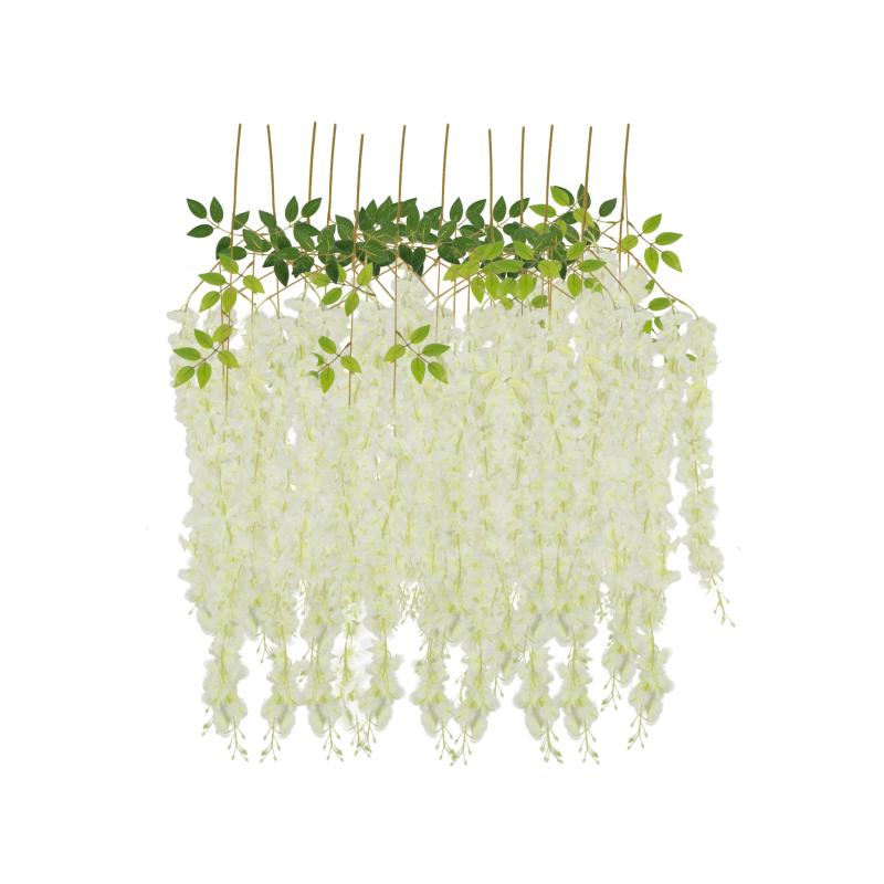 Silk Floral Bush & Stem |   12 Pack Hanging Wisteria Vines Silk Flower Stem – Ivory Artificial Flowers & Greeneries Ivory