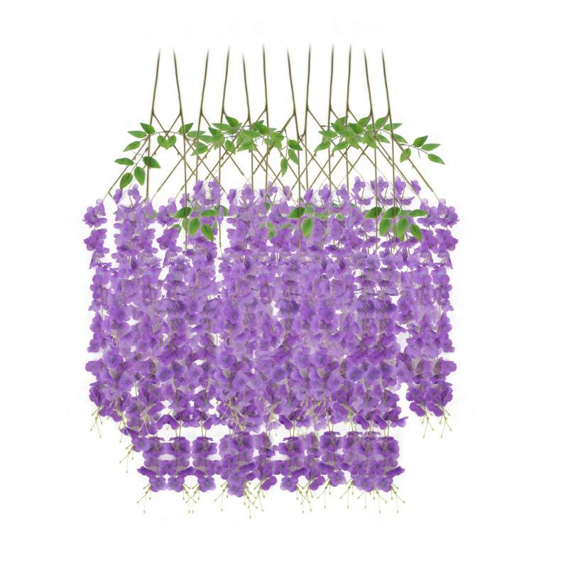 Silk Floral Bush & Stem |   12 Pack Hanging Wisteria Vines Silk Flower Stem – Lavender Artificial Flowers & Greeneries Lavender