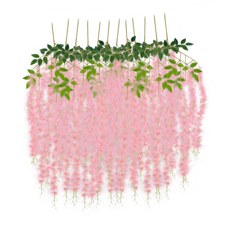 Silk Floral Bush & Stem |   12 Pack Hanging Wisteria Vines Silk Flower Stem – Pink Artificial Flowers & Greeneries Pink