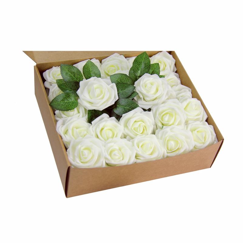 Silk Floral Bush & Stem |   Artificial Diy Foam Rose Stems (50 Pcs) – Ivory Artificial Flowers & Greeneries Ivory