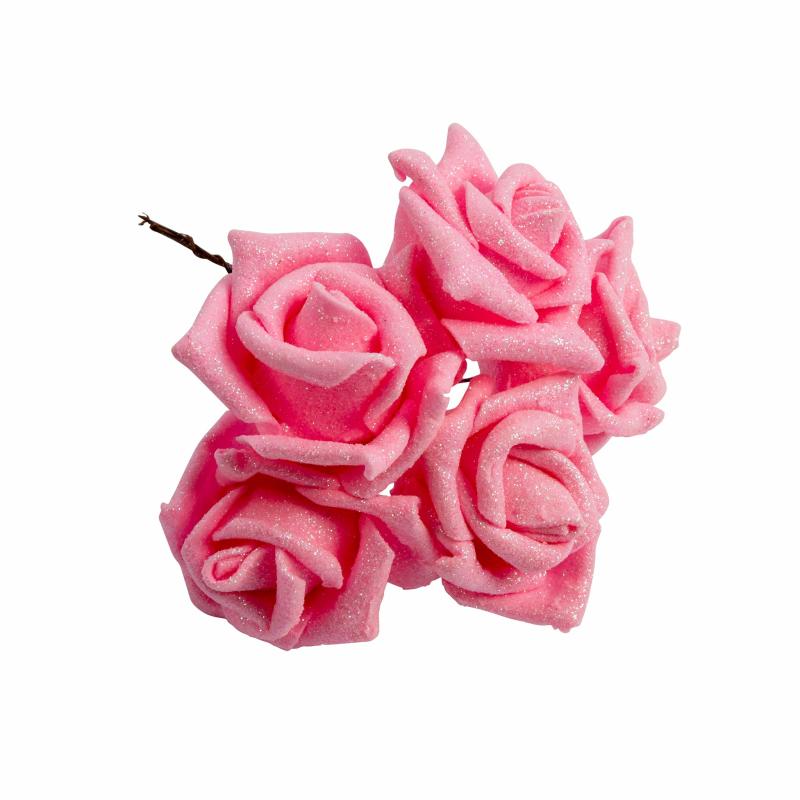 Silk Floral Bush & Stem |   Glitter Artificial Diy Foam Rose Stems (50 Pcs) – Pink Artificial Flowers & Greeneries Pink