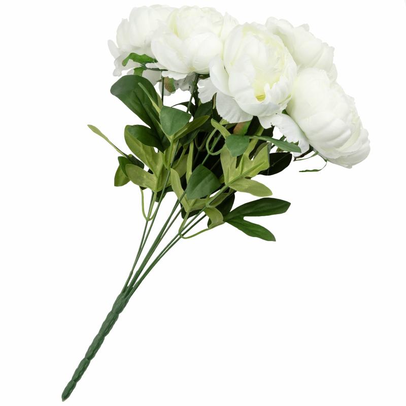 Silk Floral Bush & Stem |   Silk Artificial Peony Flower Bush Bundle – Ivory Artificial Flowers & Greeneries Ivory