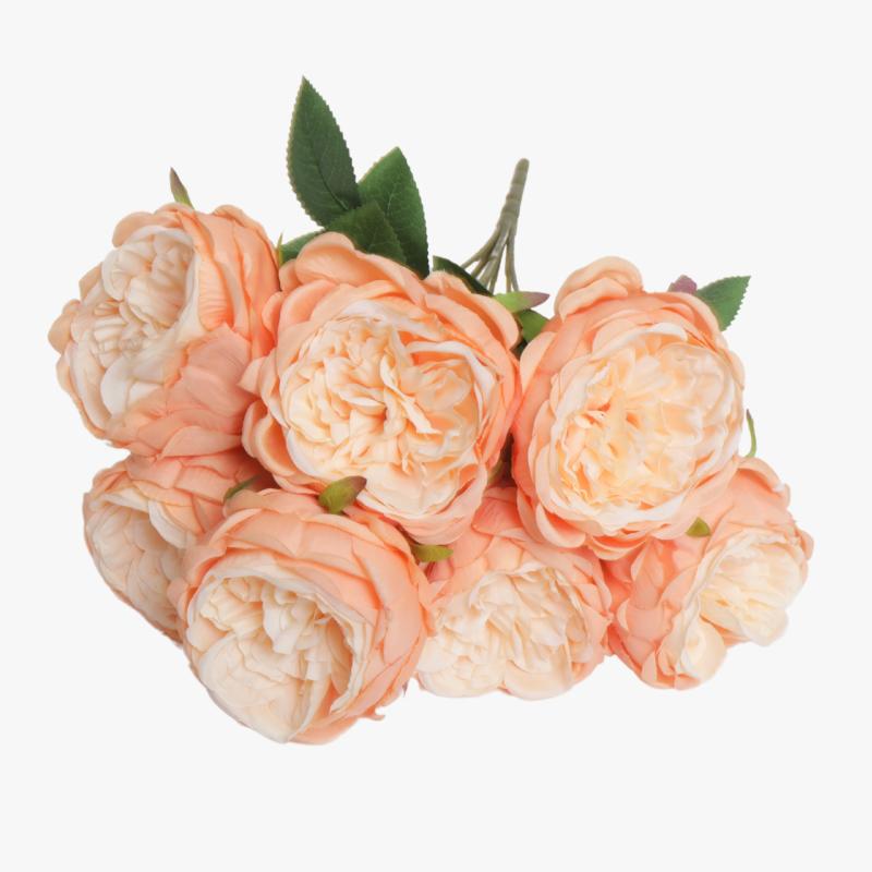 Silk Floral Bush & Stem |   Silk Artificial Peony Flower Bush Bundle – Peach Artificial Flowers & Greeneries Peach