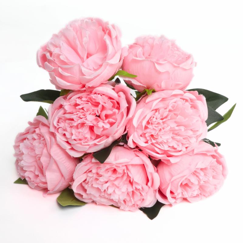 Silk Floral Bush & Stem |   Silk Artificial Peony Flower Bush Bundle – Pink Artificial Flowers & Greeneries Pink