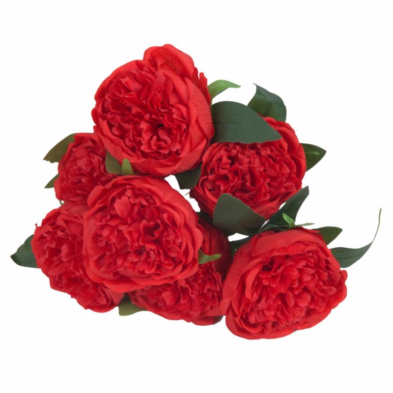 Silk Floral Bush & Stem |   Silk Artificial Peony Flower Bush Bundle – Red Artificial Flowers & Greeneries Red