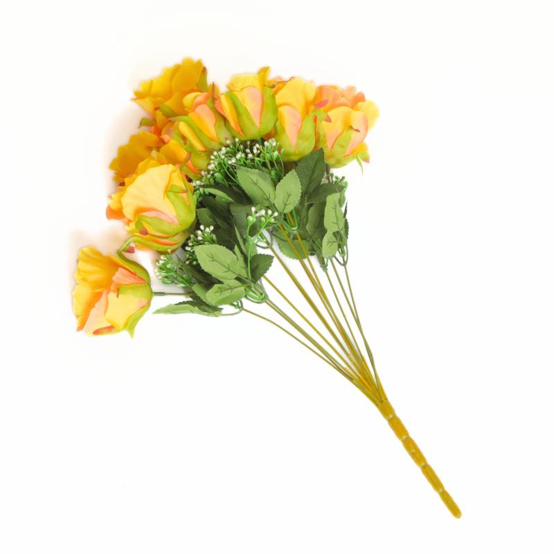 Silk Floral Bush & Stem |   Silk Rose Bush 12 Heads – Bi-Color Yellow Artificial Flowers & Greeneries Silk Floral Bush & Stem