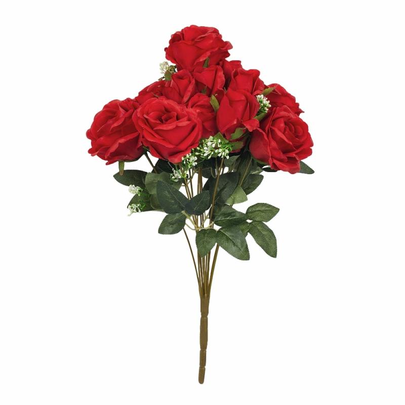 Silk Floral Bush & Stem |   Silk Rose Bush 12 Heads – Red Artificial Flowers & Greeneries Red