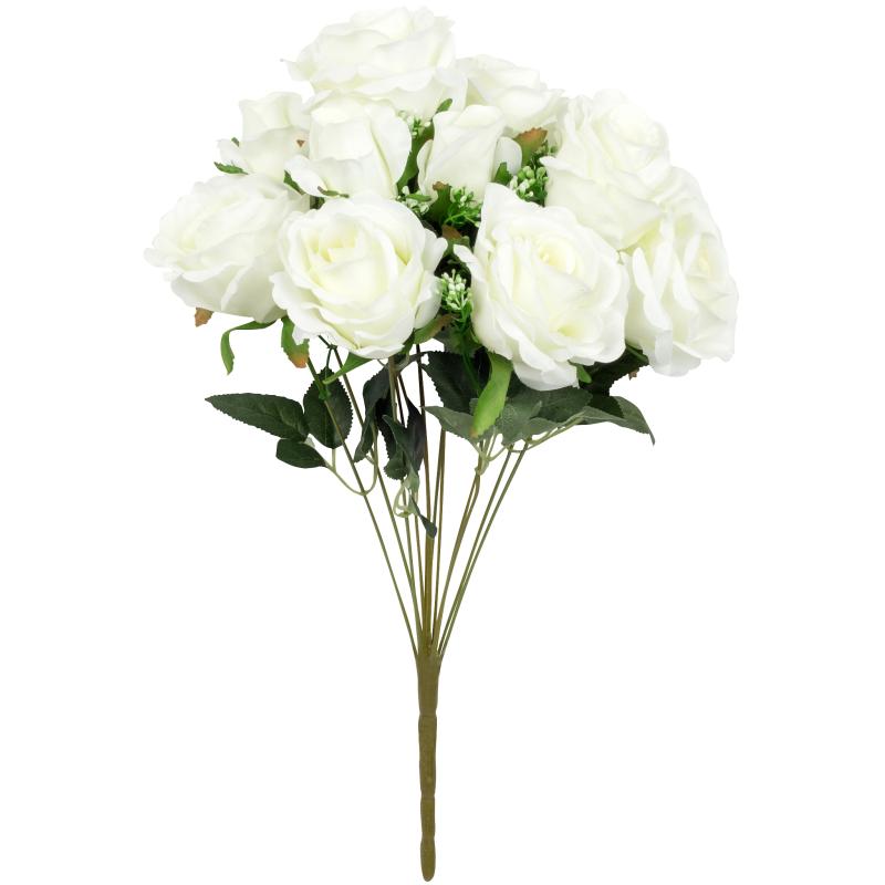 Silk Floral Bush & Stem |   Silk Rose Bush 12 Heads – White Artificial Flowers & Greeneries Silk Floral Bush & Stem