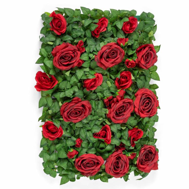 Silk Floral Wall Backdrops |   Silk Greenery With Roses Wall Backdrop Panel – Apple Red Artificial Flowers & Greeneries Apple Red