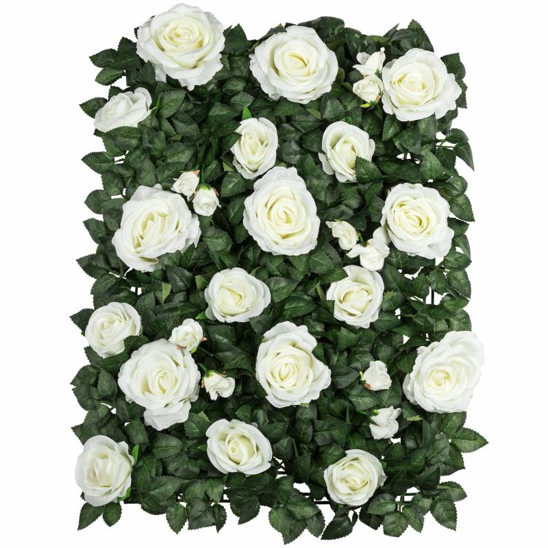 Silk Floral Wall Backdrops |   Silk Greenery With Roses Wall Backdrop Panel – Ivory Artificial Flowers & Greeneries Ivory