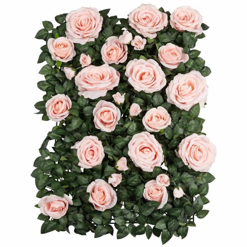 Silk Floral Wall Backdrops |   Silk Greenery With Roses Wall Backdrop Panel – Light Pink Artificial Flowers & Greeneries Light Pink