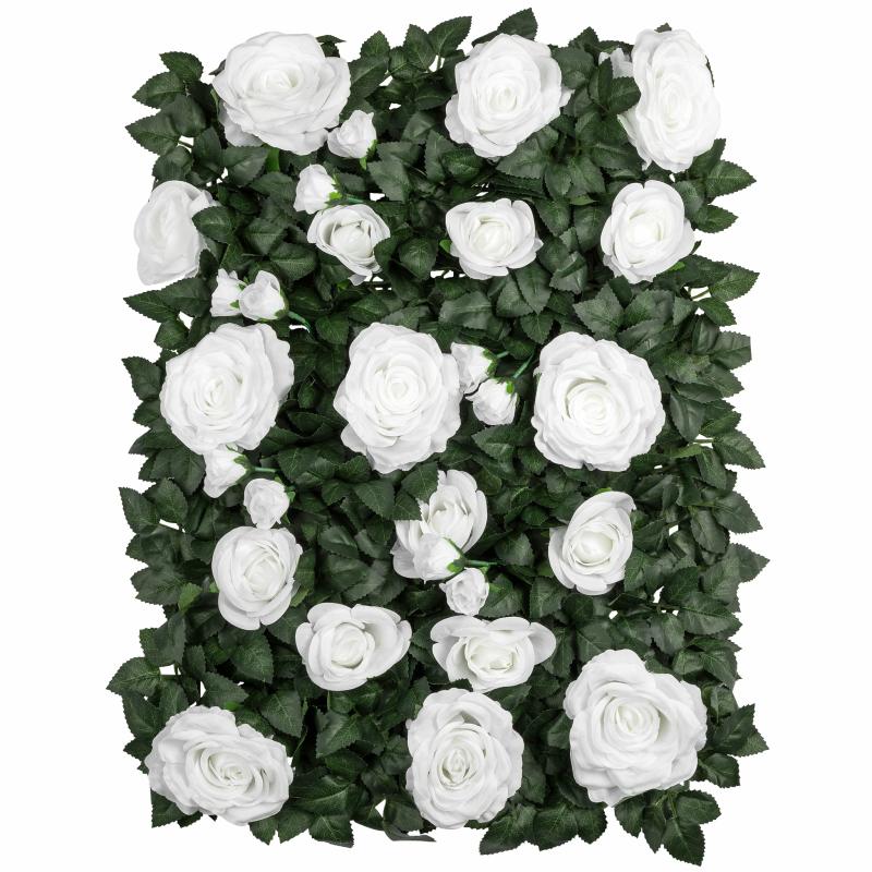 Silk Floral Wall Backdrops |   Silk Greenery With Roses Wall Backdrop Panel – White Artificial Flowers & Greeneries Silk Floral Wall Backdrops