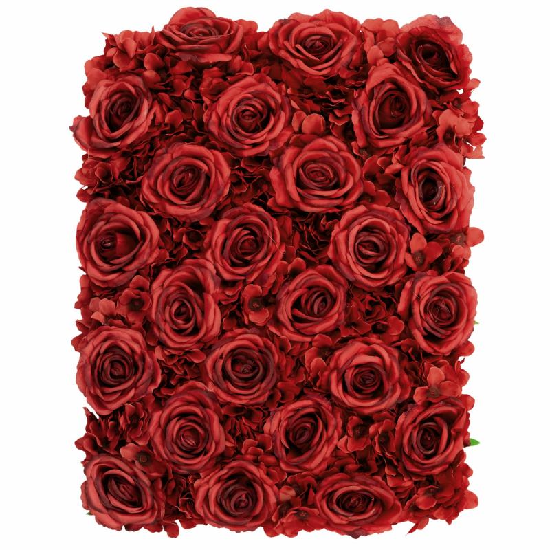 Silk Floral Wall Backdrops |   Silk Roses/Hydrangeas Flower Wall Backdrop Panel – Apple Red Artificial Flowers & Greeneries Apple Red