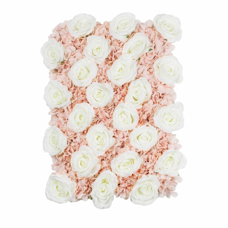 Silk Floral Wall Backdrops |   Silk Roses/Hydrangeas Flower Wall Backdrop Panel – Cream & Light Pink Artificial Flowers & Greeneries Pastel Pink