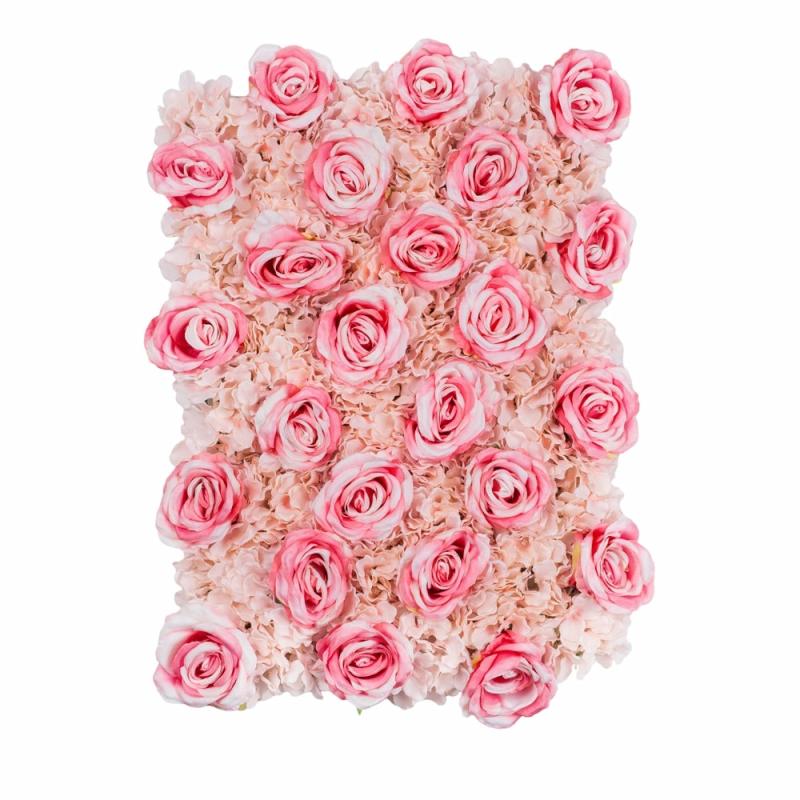 Silk Floral Wall Backdrops |   Silk Roses/Hydrangeas Flower Wall Backdrop Panel – Fuchsia & Light Pink Artificial Flowers & Greeneries Fuchsia & Light Pink